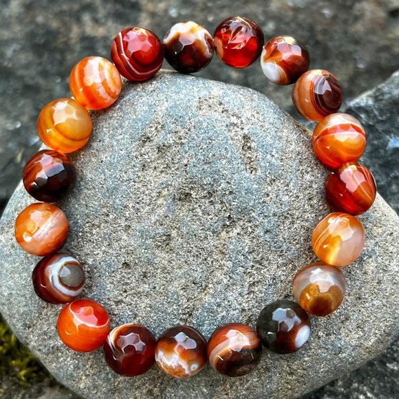 Artisan Jewelry - Striped Agate Gemstone Bracelet Handmade